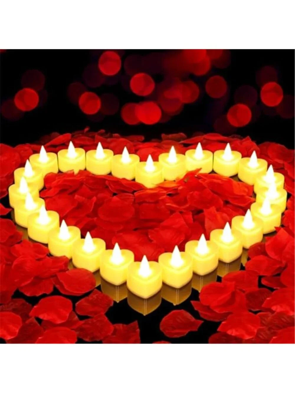 LED Flameless Heart Candles Rose Petals Romantic Wedding Proposal Decor Set